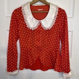 Vintage Bonnie Jean Red White Polka Dot Blouse Peter Pan Collar‎ Valentine Pinup